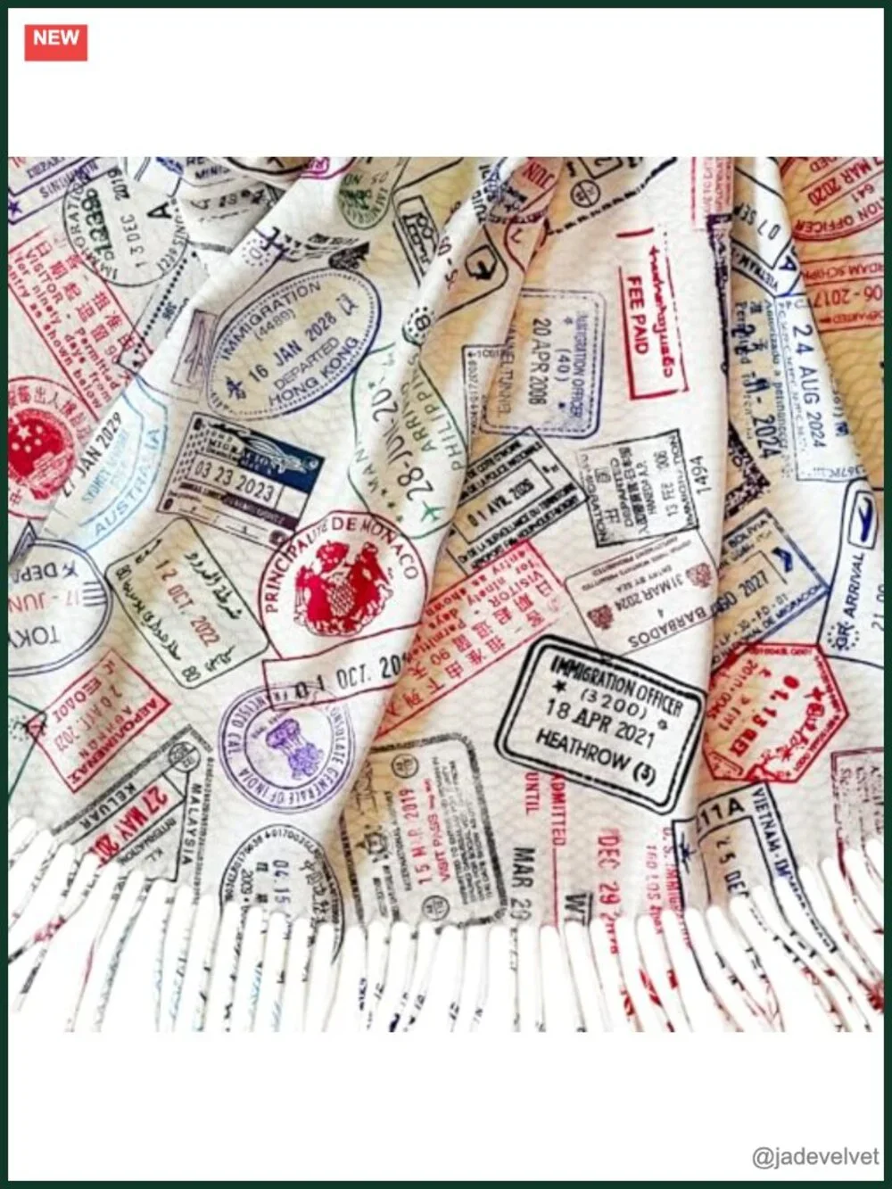 Traveler Scarf with Passport Stamps Print, Lightweight Acrylic, Flight